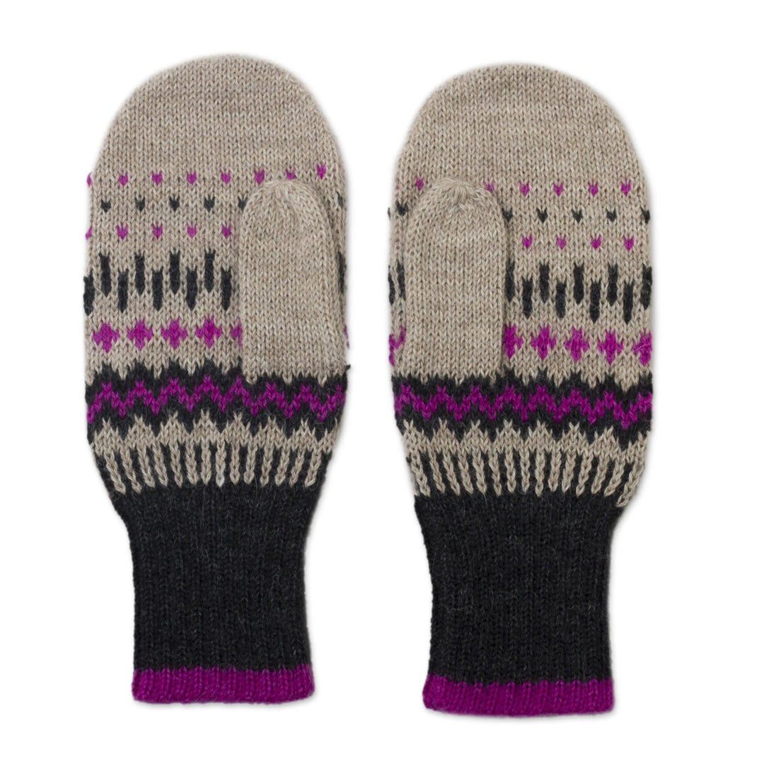 Pure Alpaca Wool Mittens with Inca Pattern - Miski Inca