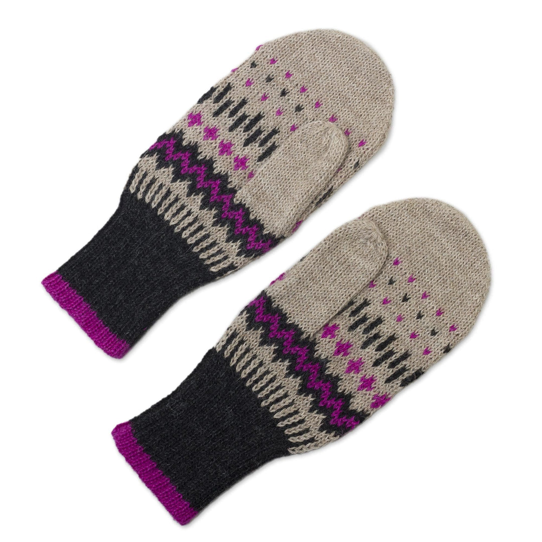 Pure Alpaca Wool Mittens with Inca Pattern - Miski Inca