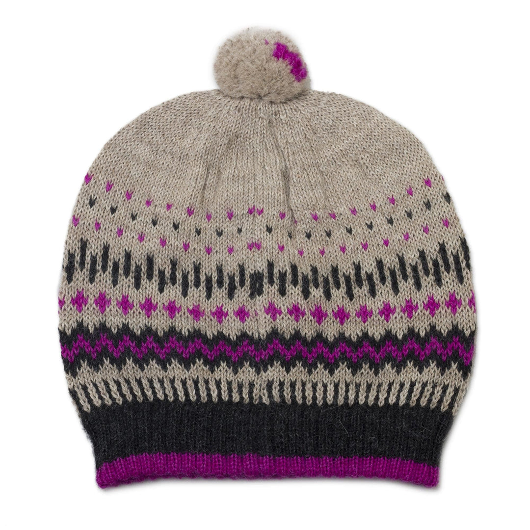 Knit 100% Alpaca Hat with Pompom from Peru - Miski Inca