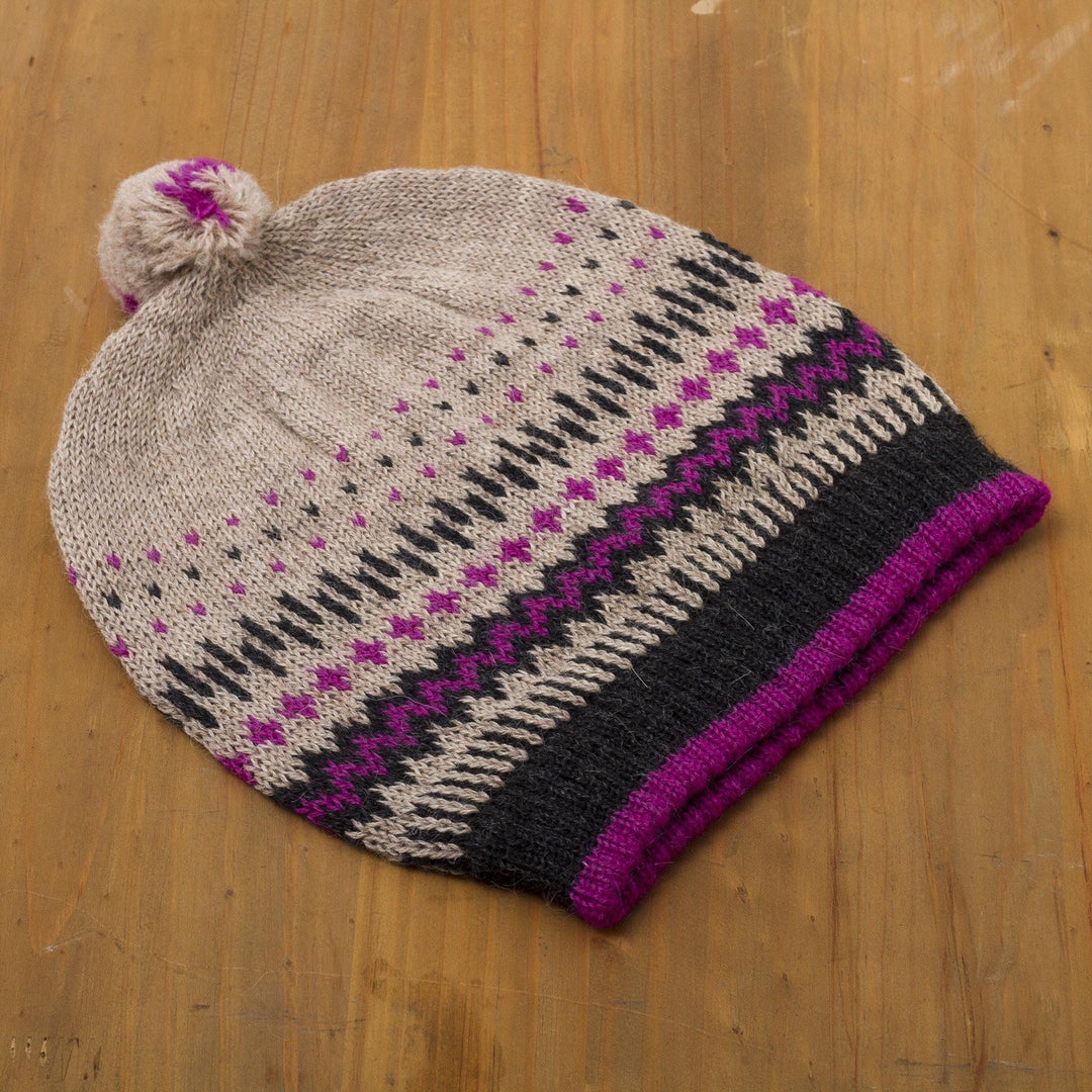 Knit 100% Alpaca Hat with Pompom from Peru - Miski Inca