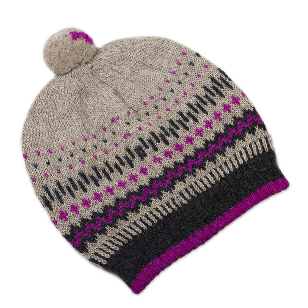 Knit 100% Alpaca Hat with Pompom from Peru - Miski Inca