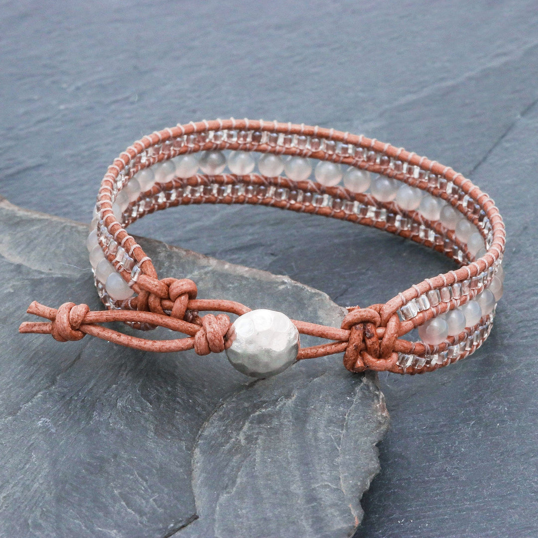 Chalcedony and Glass Bead Leather Bracelet - Sidetracked