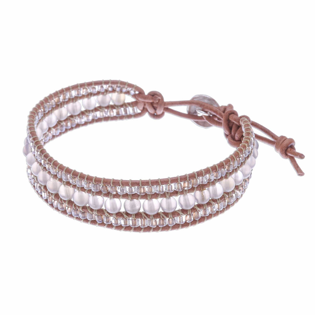 Chalcedony and Glass Bead Leather Bracelet - Sidetracked