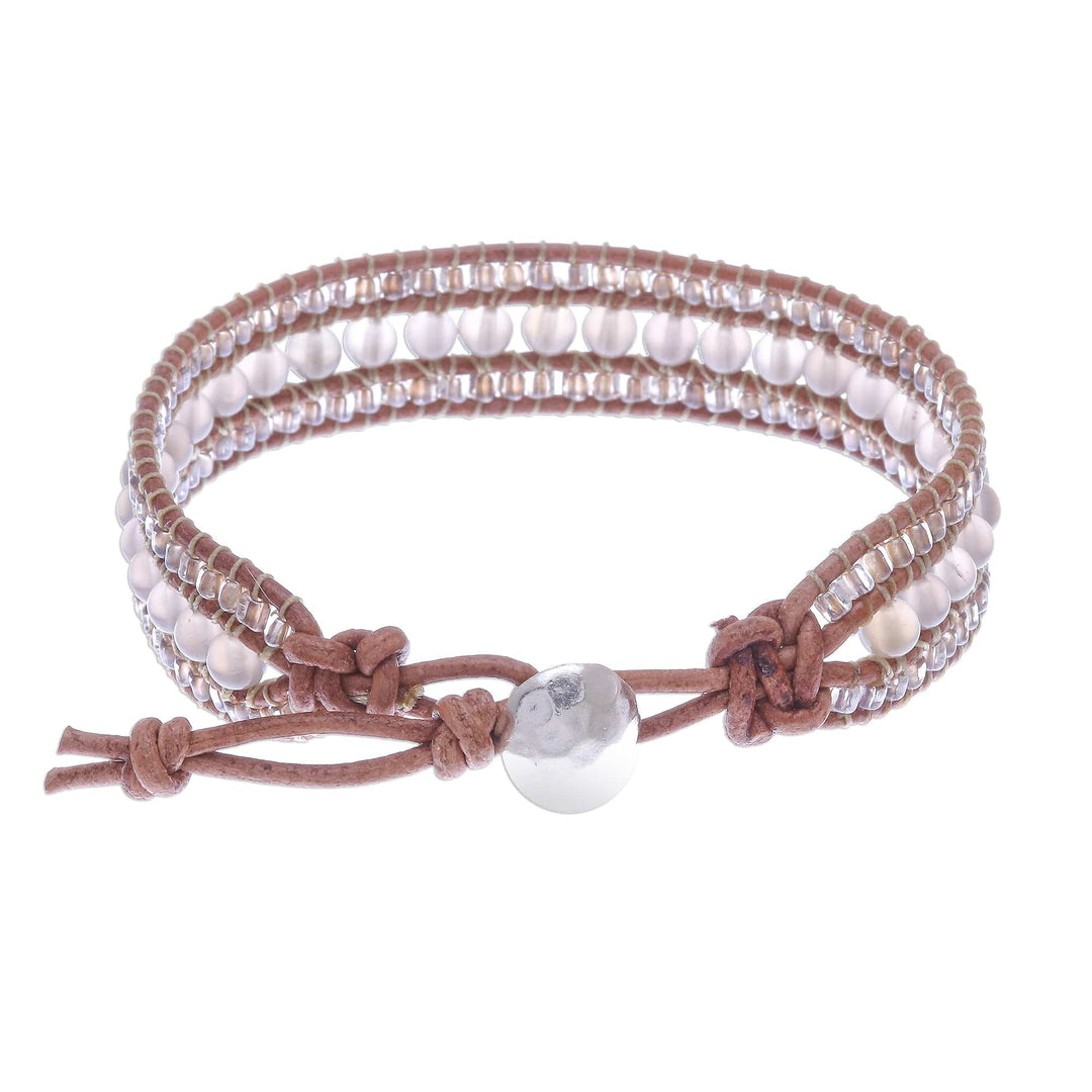 Chalcedony and Glass Bead Leather Bracelet - Sidetracked