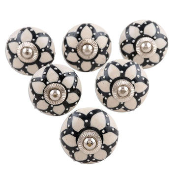 Set of 6 Floral Ceramic Knobs from India - Blooming Magic