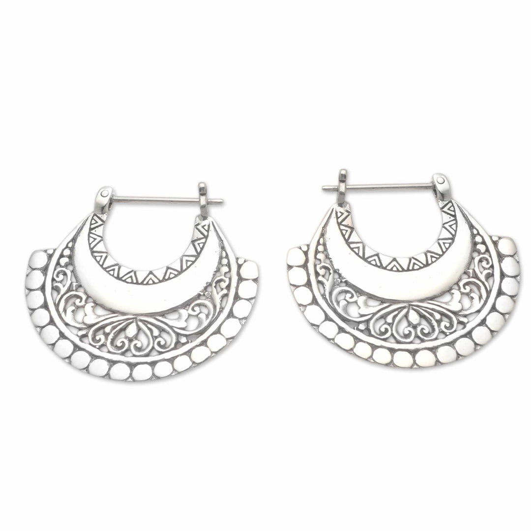 Balinese Sterling Silver Hoop Earrings - Hollow Curves