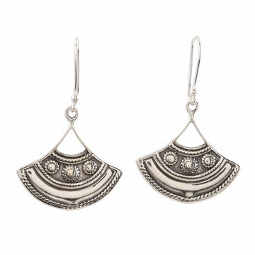 Fan-Shaped Sterling Silver Dangle Earrings - Antique Fan