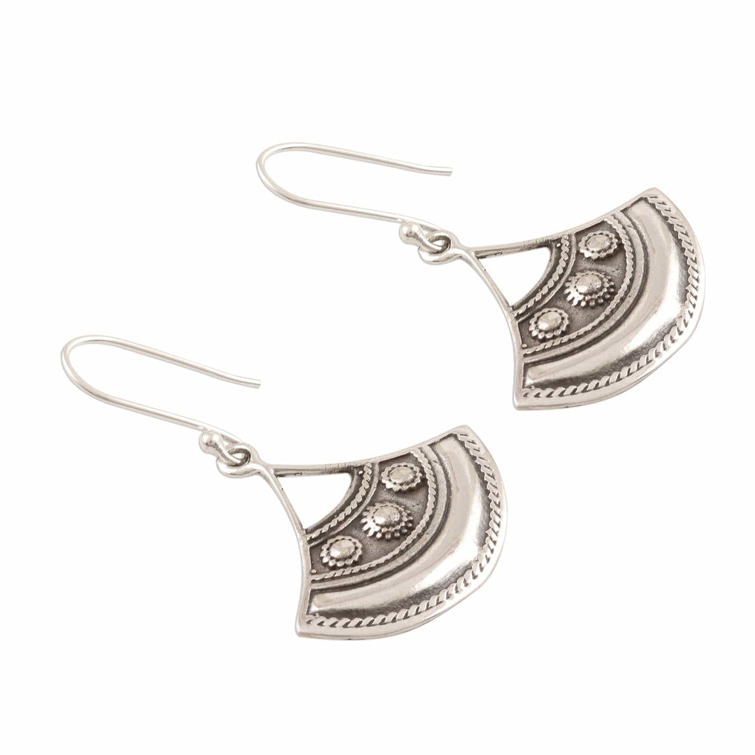 Fan-Shaped Sterling Silver Dangle Earrings - Antique Fan