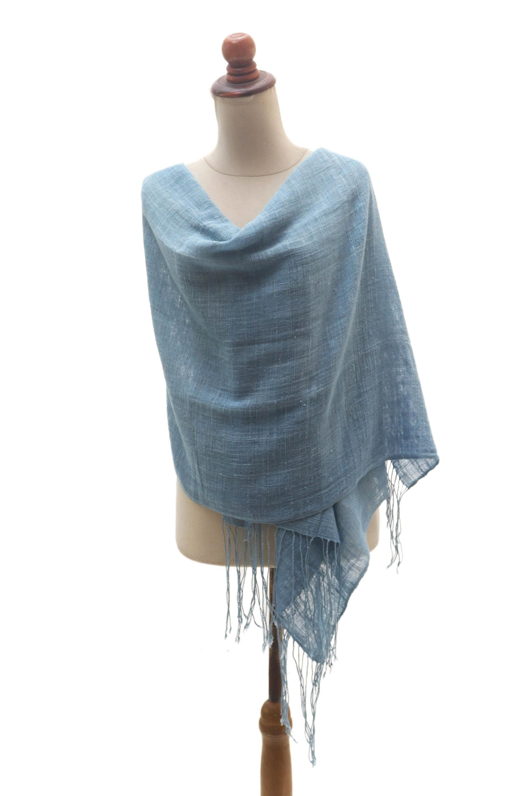 Light Indigo Hand Spun and Woven Cotton Shawl - Morning Indigo