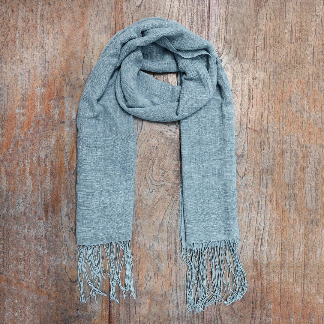 Light Indigo Hand Spun and Woven Cotton Shawl - Morning Indigo