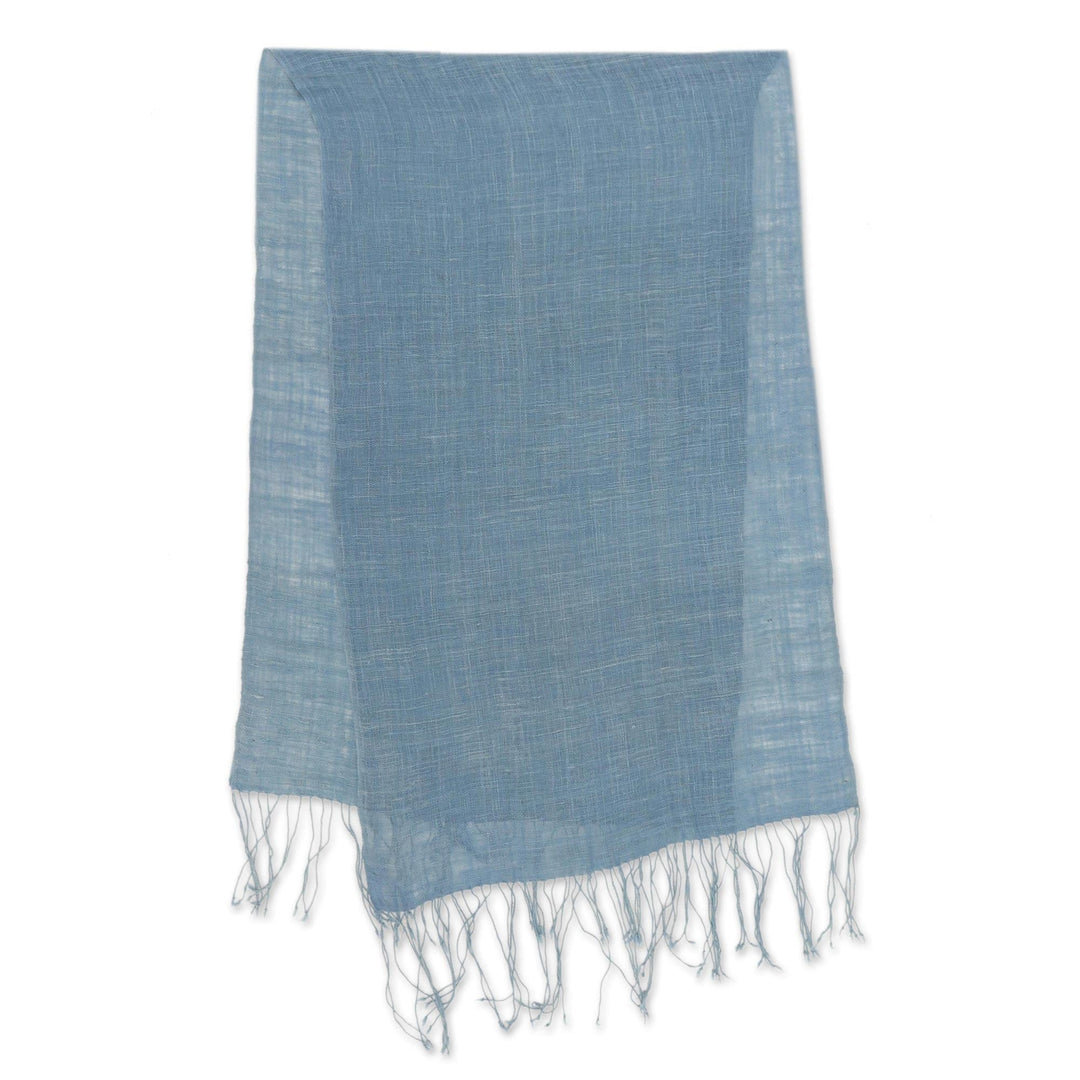 Light Indigo Hand Spun and Woven Cotton Shawl - Morning Indigo