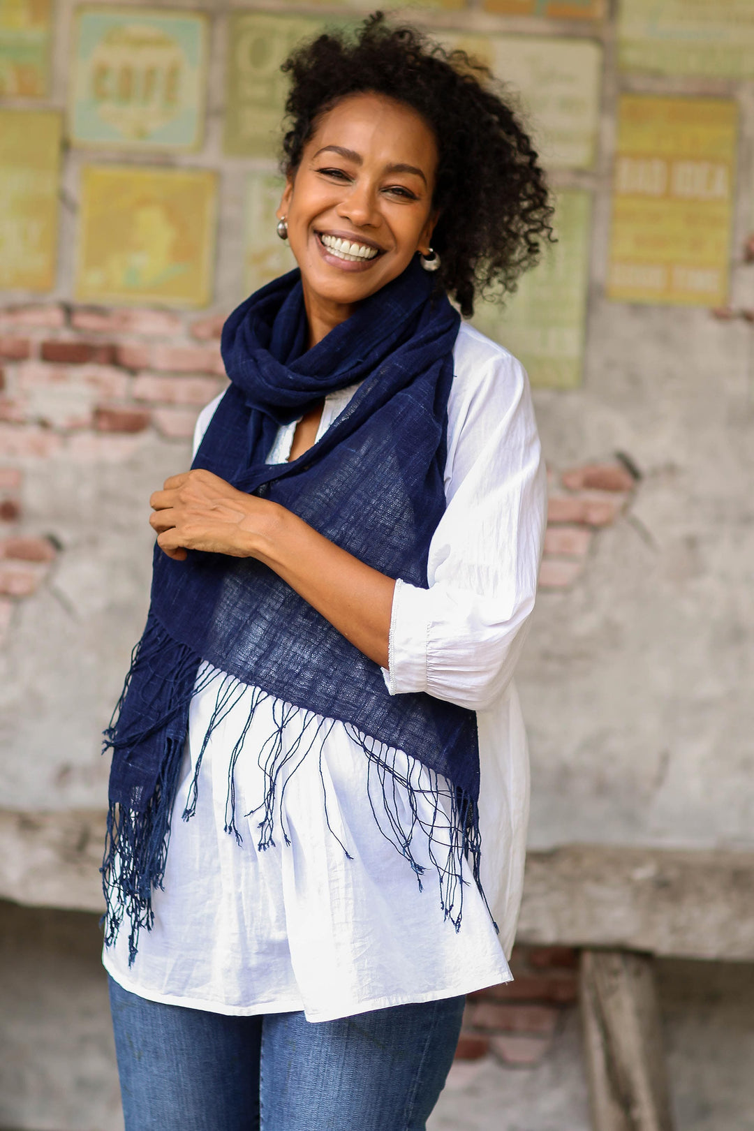 Hand Woven All Cotton Shawl in Dark Indigo - Midnight Indigo