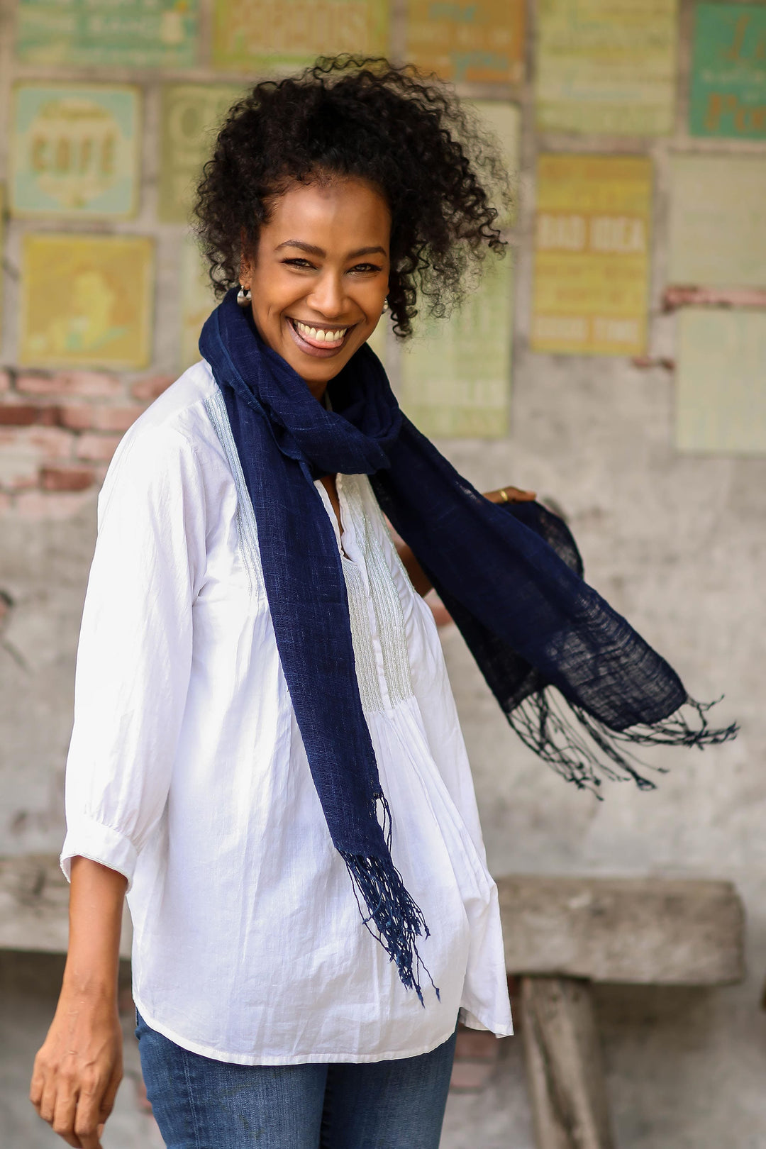 Hand Woven All Cotton Shawl in Dark Indigo - Midnight Indigo
