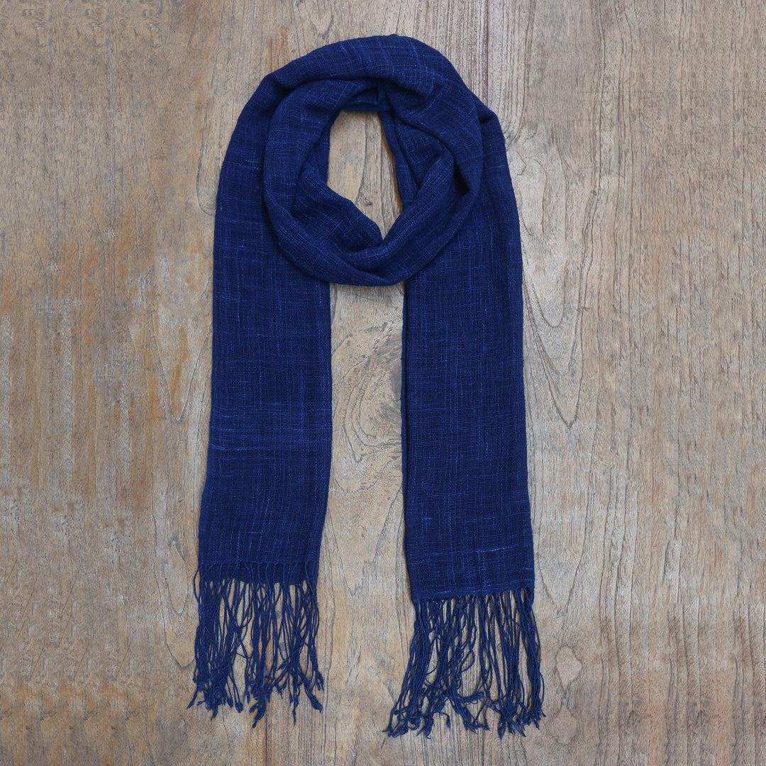 Hand Woven All Cotton Shawl in Dark Indigo - Midnight Indigo