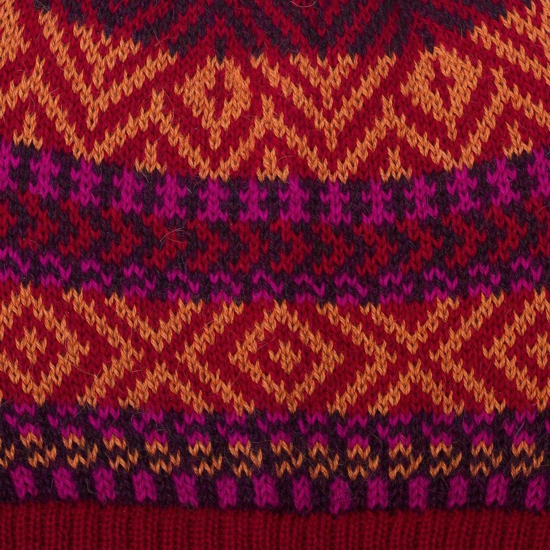 Crimson Tasseled Knit 100% Alpaca Hat - Inca Festival in Red