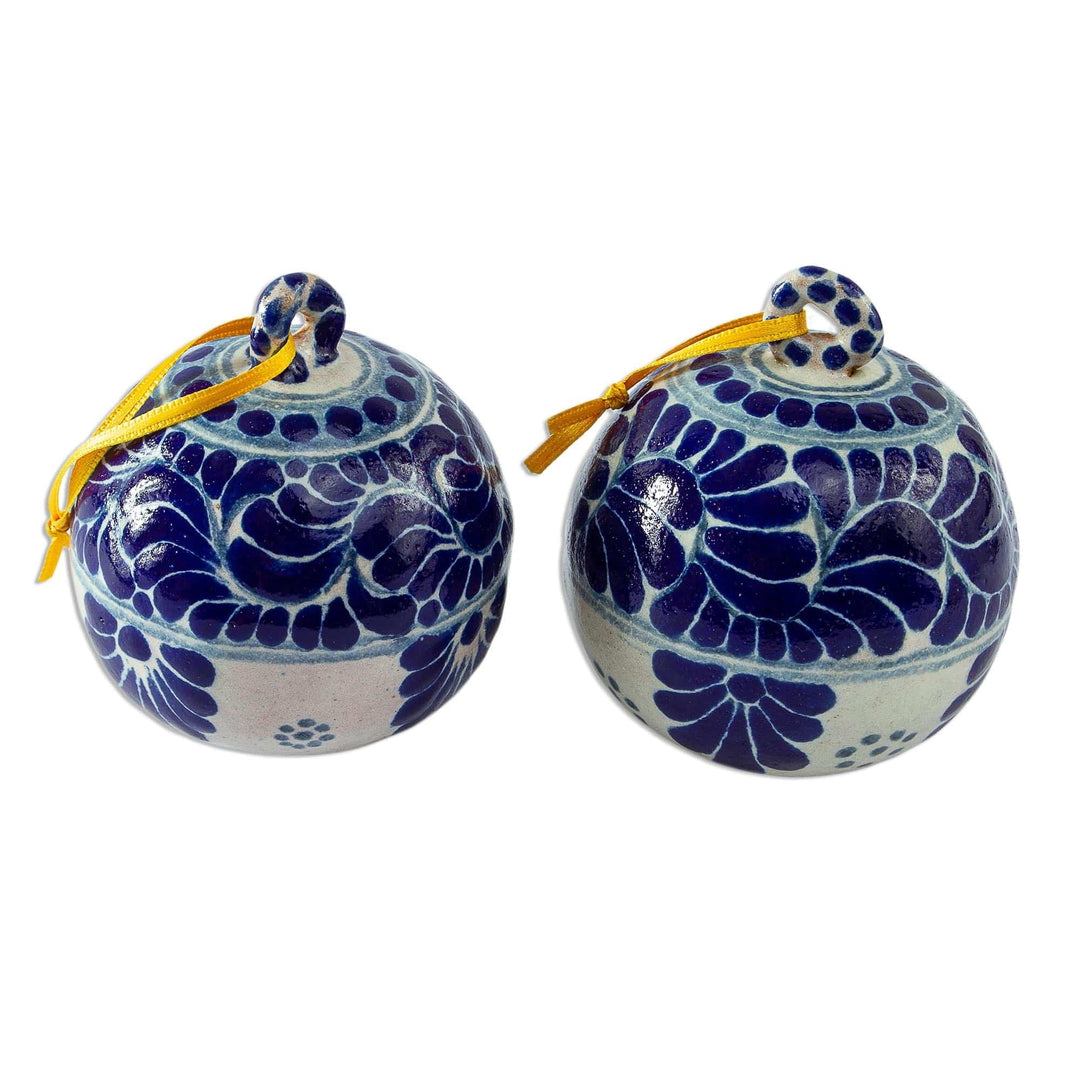 Hand Painted Talavera Style Ceramic Ornaments (Pair) - Talavera Blues