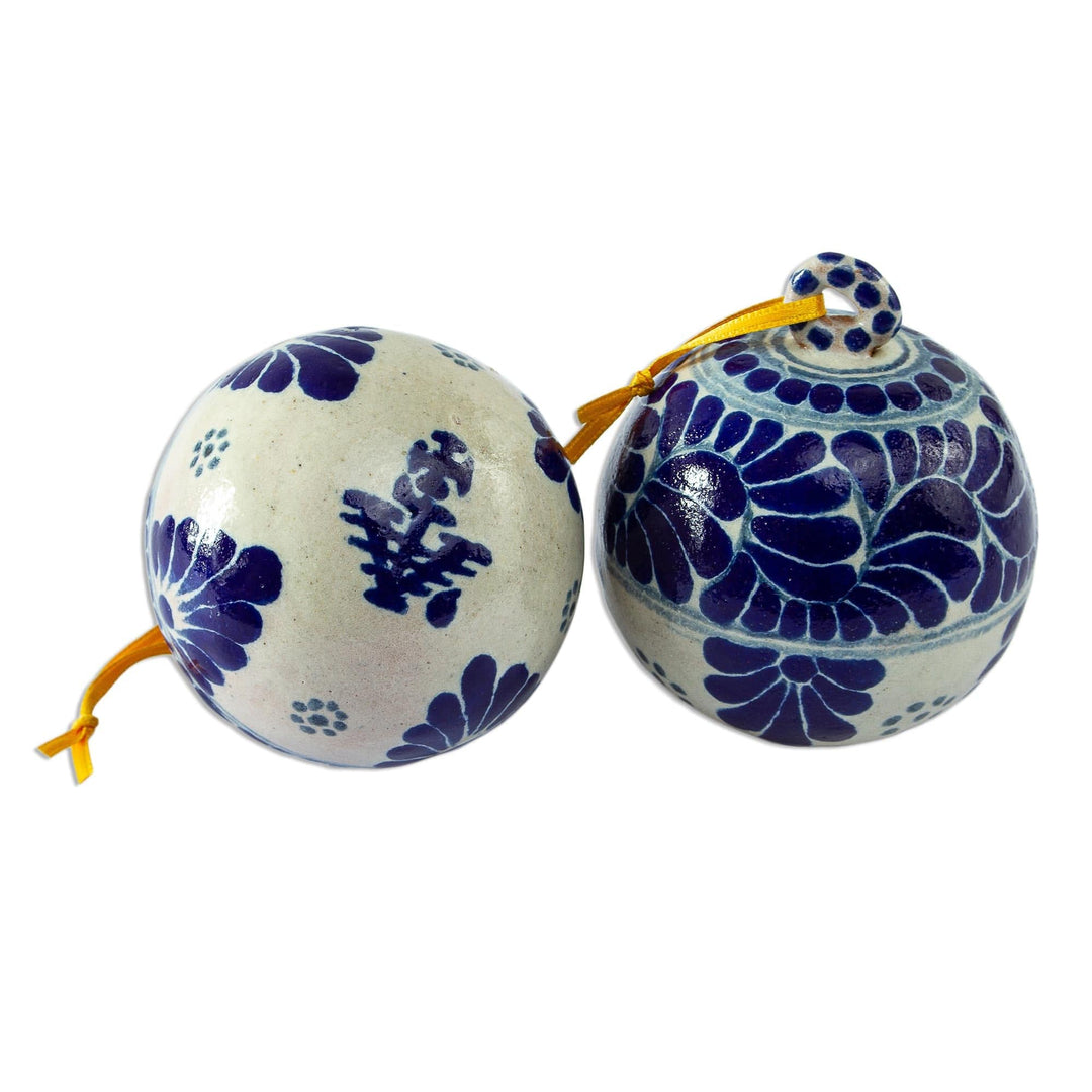 Hand Painted Talavera Style Ceramic Ornaments (Pair) - Talavera Blues