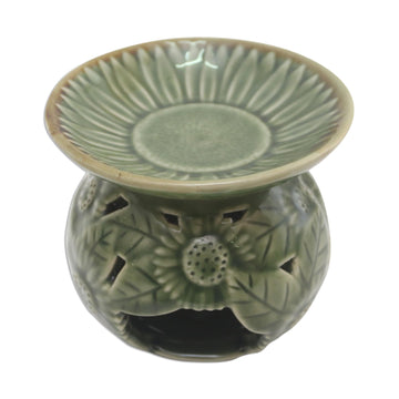 Sunflower Motif Green Ceramic Oil Warmer - Fragrant Sunflower