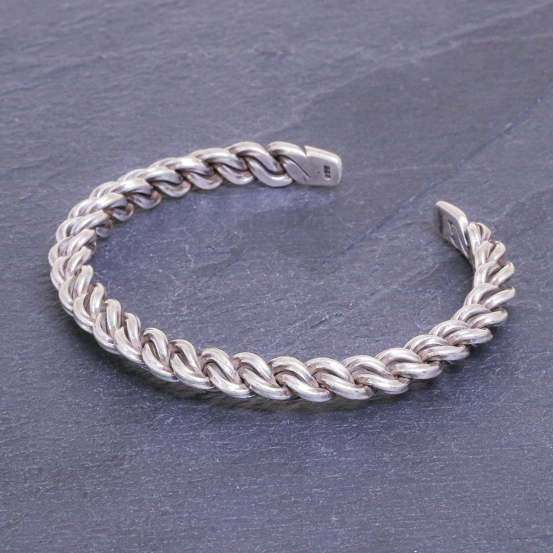 Sterling Silver Cuff Bracelet Linked Chain Motif - Midnight Unity