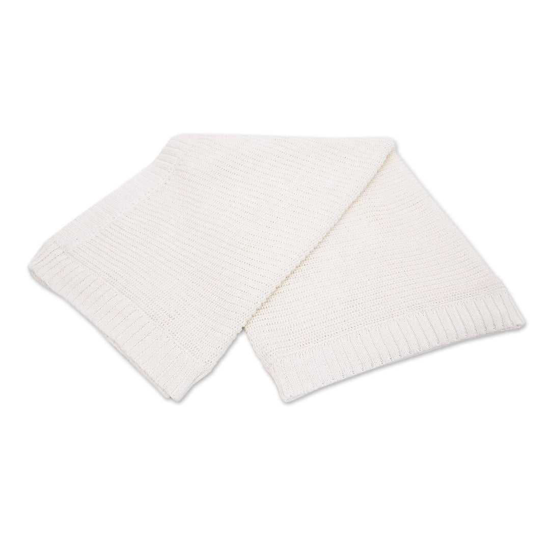 White All-Cotton Shaker Knit Throw Blanket - White Comfort