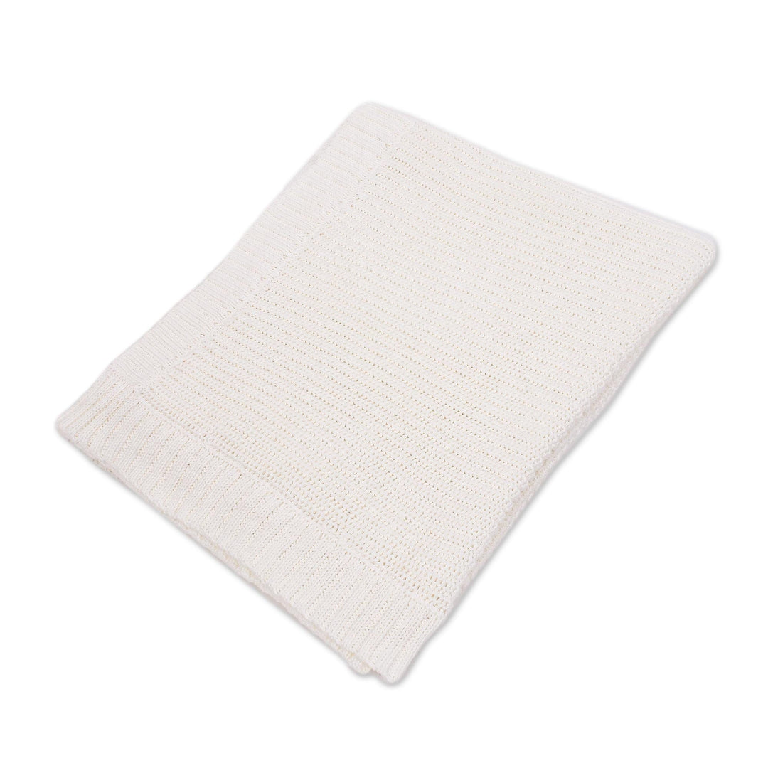 White All-Cotton Shaker Knit Throw Blanket - White Comfort