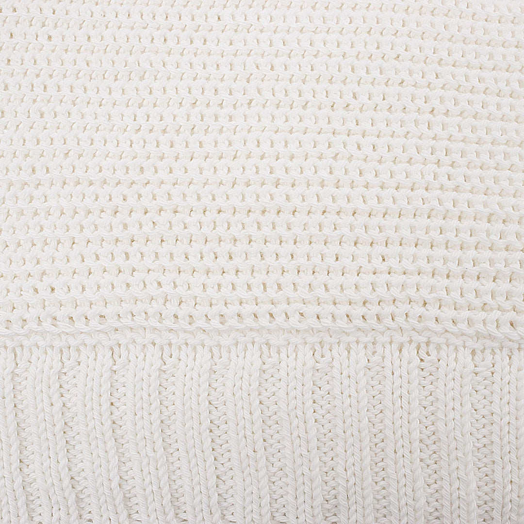 White All-Cotton Shaker Knit Throw Blanket - White Comfort