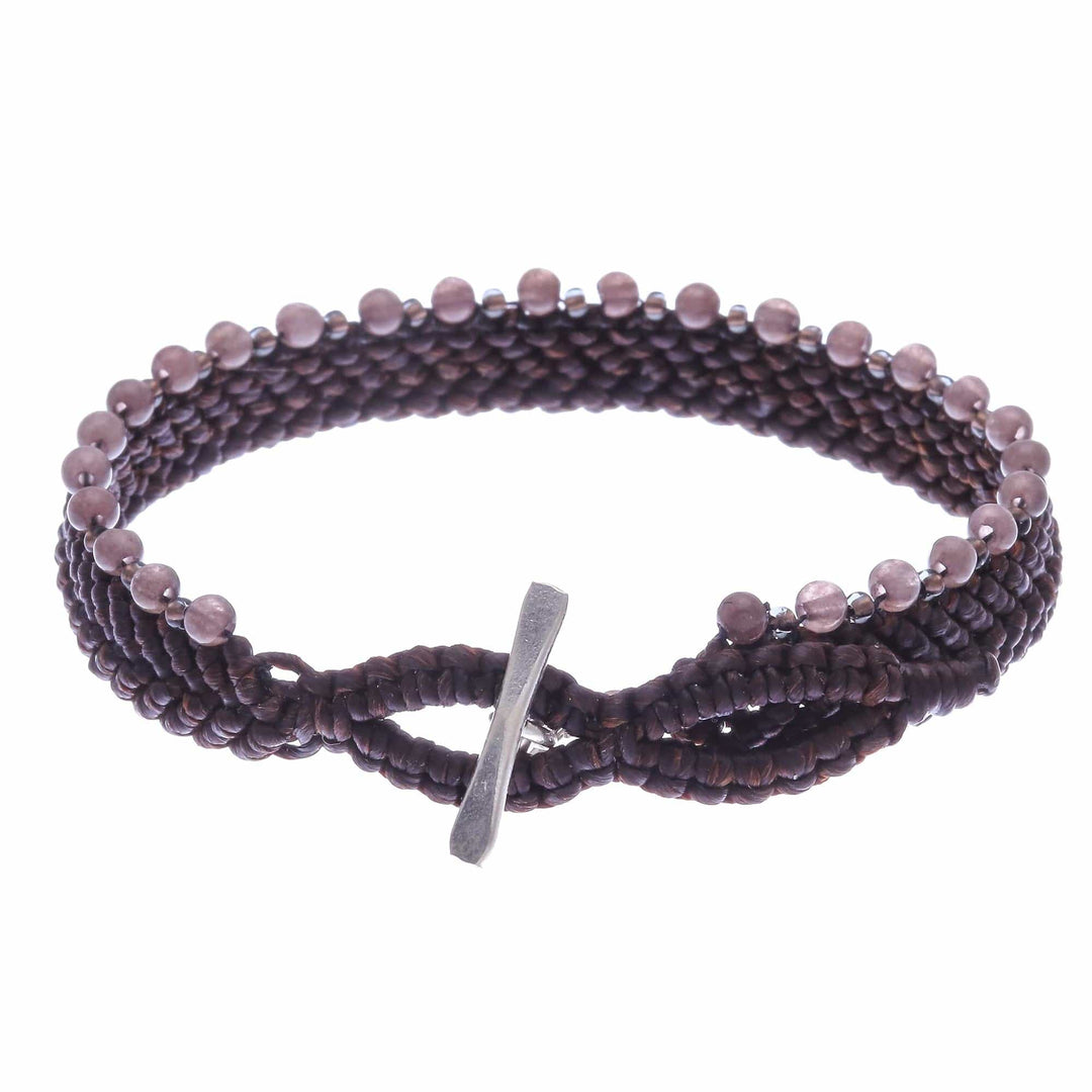 Brown Macrame Wristband Bracelet with Quartz - Marquee in Dark Brown