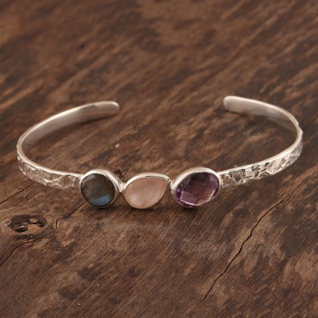 Multi-Gemstone Cuff Bracelet with Labradorite - Captivating Trio