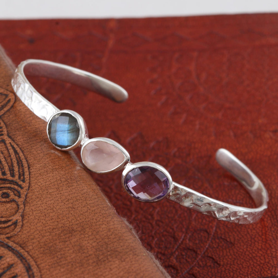 Multi-Gemstone Cuff Bracelet with Labradorite - Captivating Trio