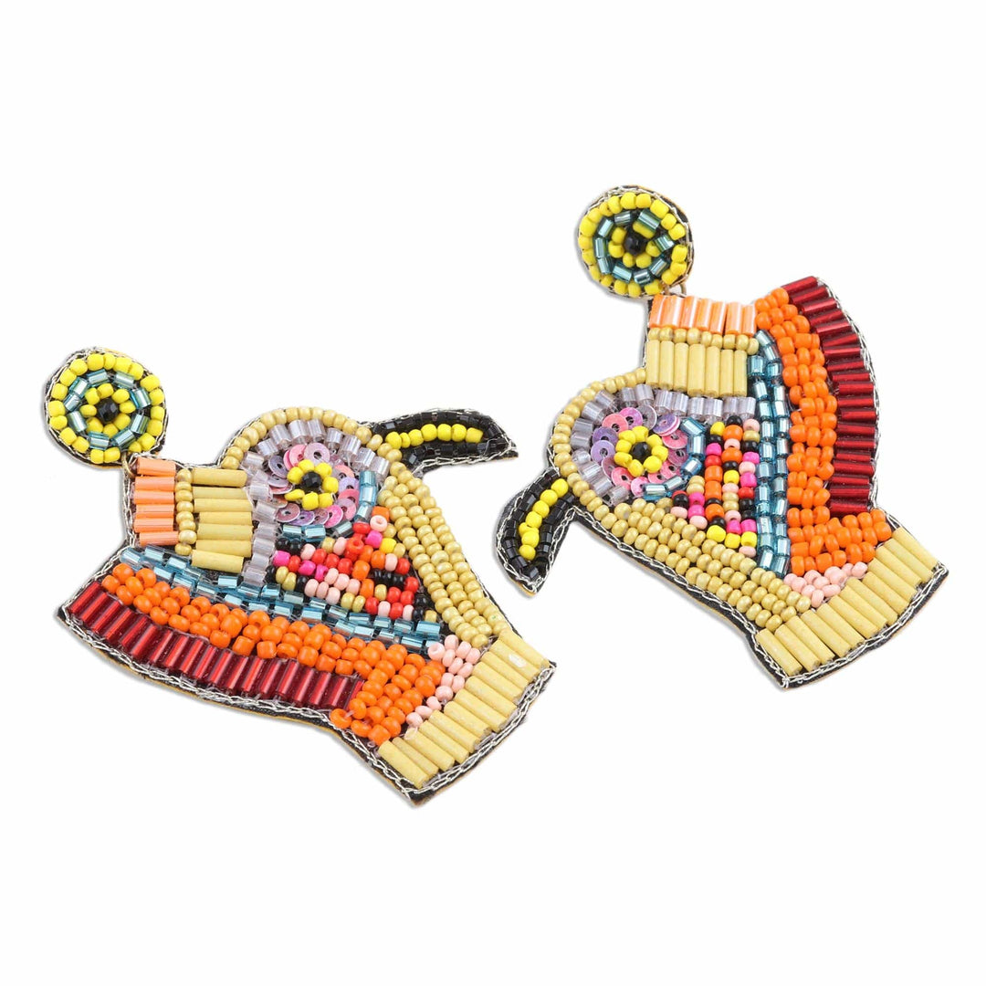 Multicolor Beaded Kingfisher Dangle Earrings - Kingfisher Charm in Yellow