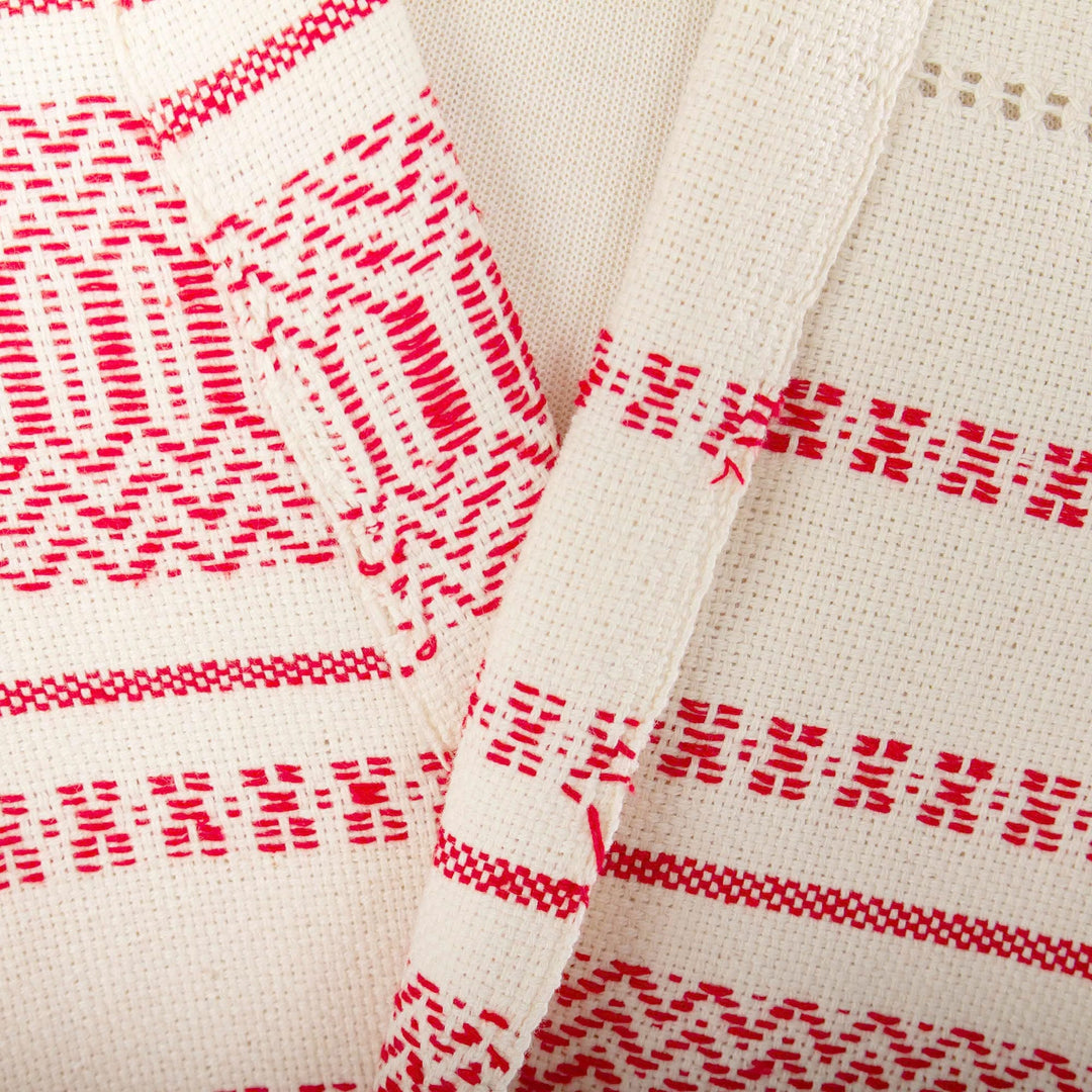 Hand Woven Off-White and Red Rebozo Shawl - Oaxacan Rhythm in Red