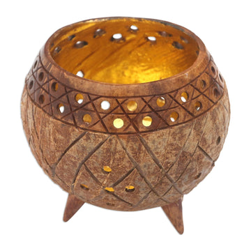 Albesia Wood and Coconut Shell Catchall - Golden Inside