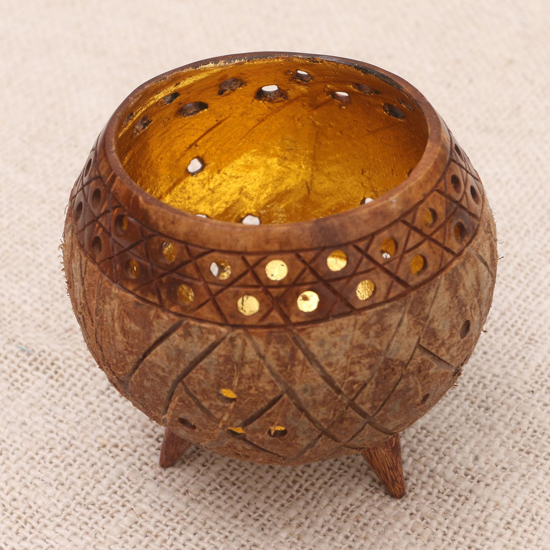 Albesia Wood and Coconut Shell Catchall - Golden Inside