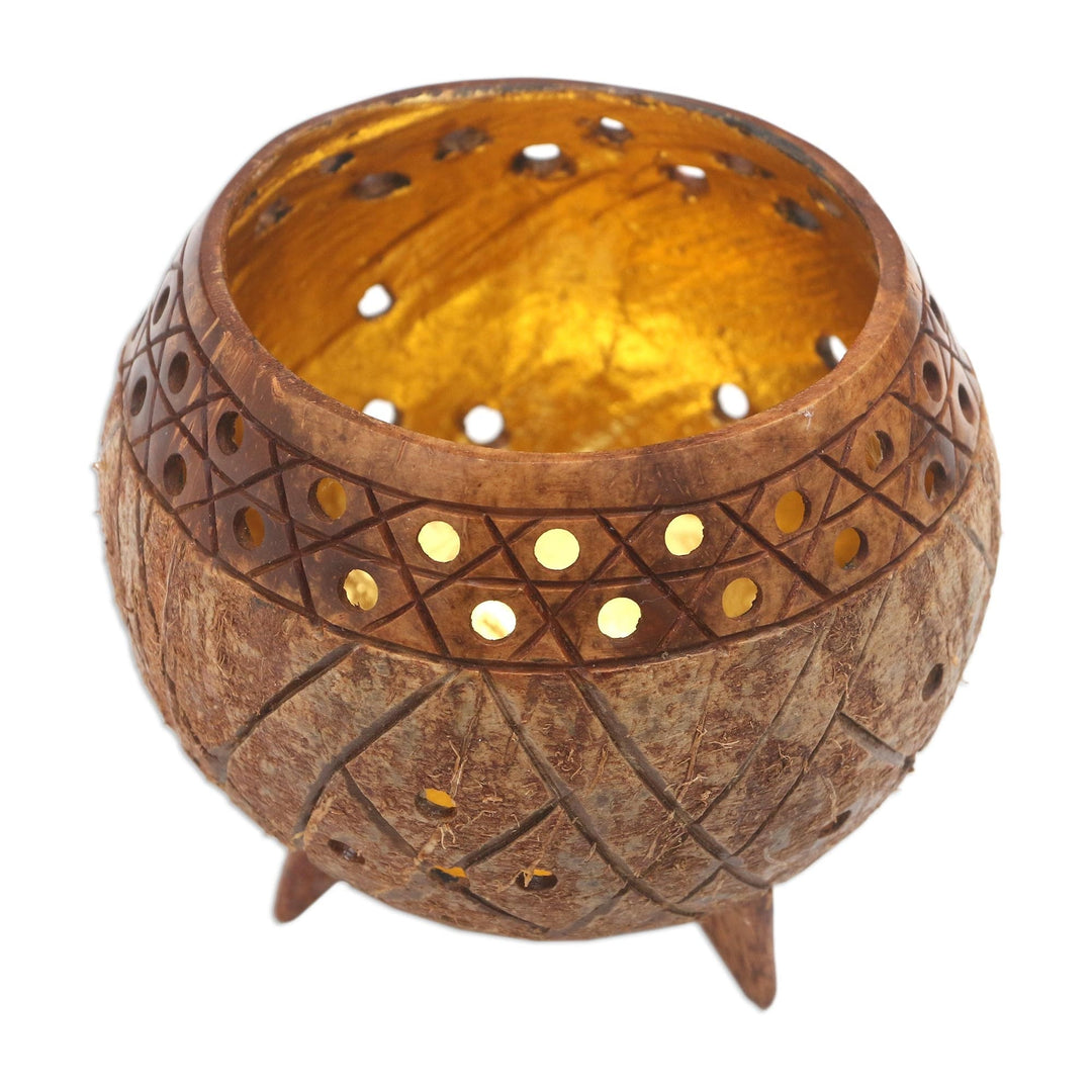 Albesia Wood and Coconut Shell Catchall - Golden Inside