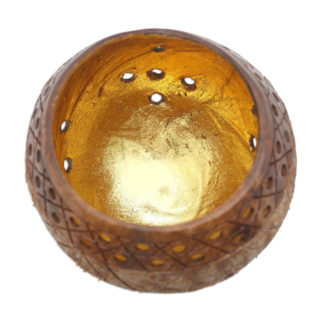 Albesia Wood and Coconut Shell Catchall - Golden Inside
