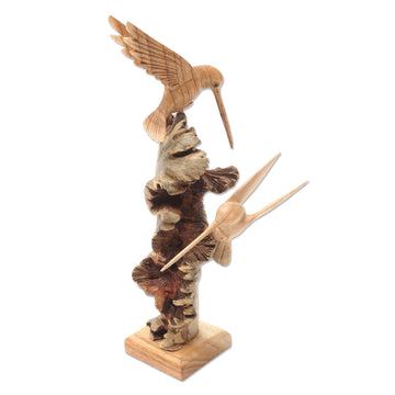 Hummingbird Sculpture Hand Carved from Wood - Hummingbird Heights