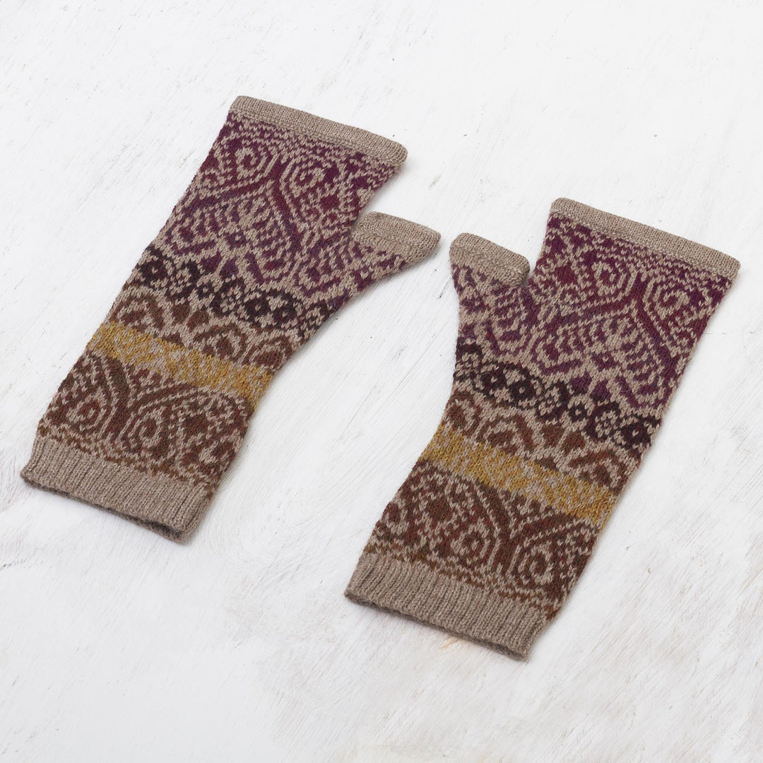 Soft Alpaca Wool Fingerless Mitts in Earth Tones - Cusco Earth