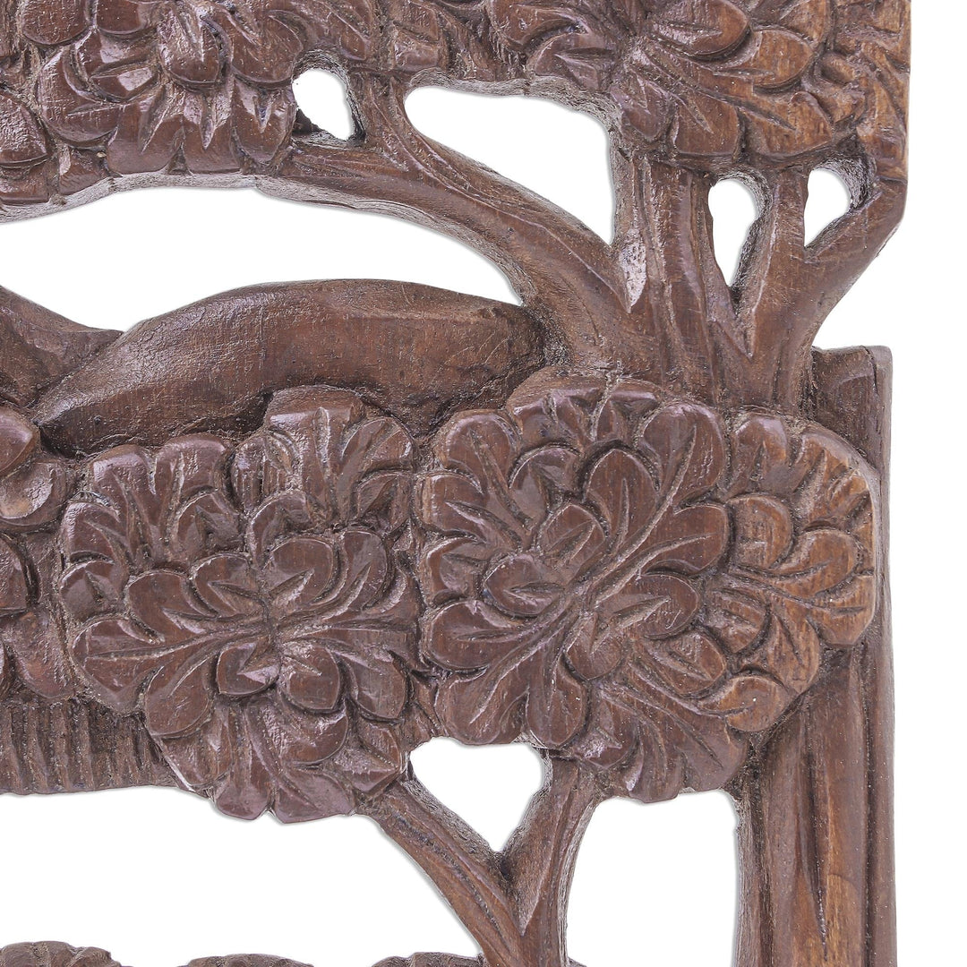 Hand Made Teak Wood Elephant Relief Panel - Joyful Family