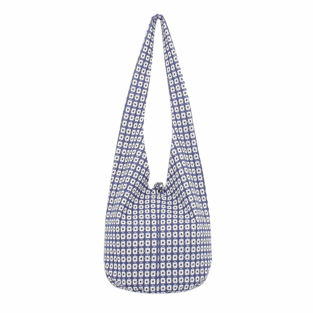 Blue and White Cotton Hobo Handbag - Sweet Indigo
