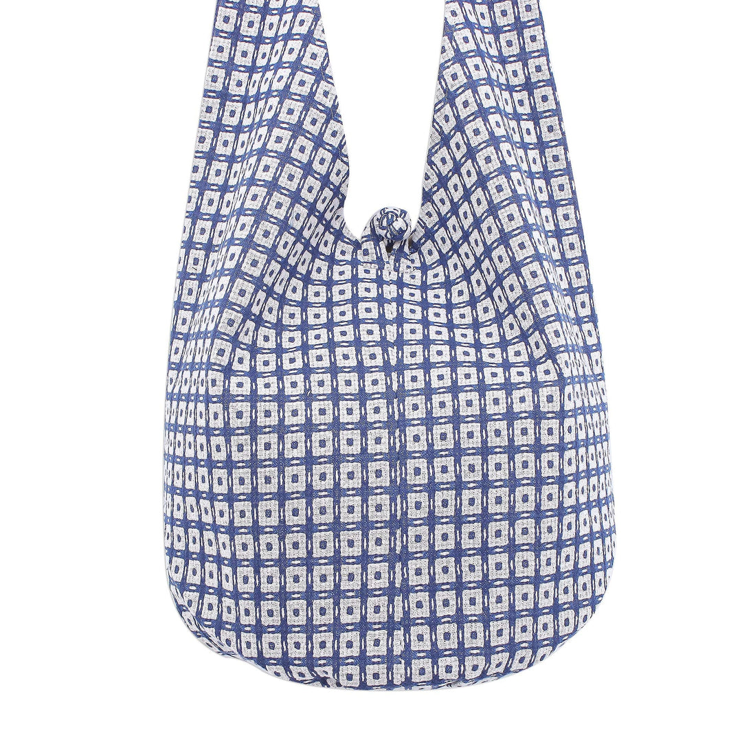 Blue and White Cotton Hobo Handbag - Sweet Indigo