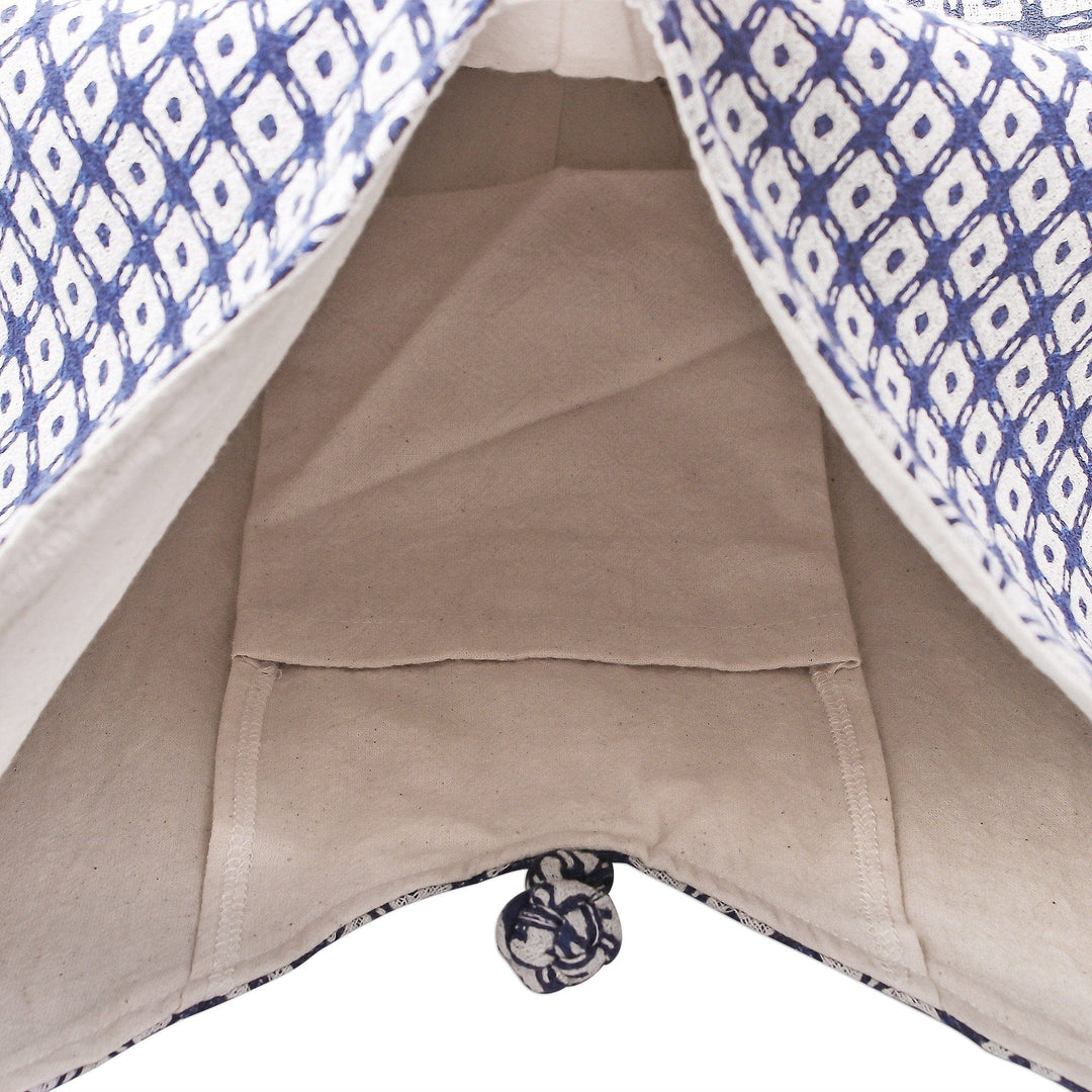 Blue and White Cotton Hobo Handbag - Sweet Indigo