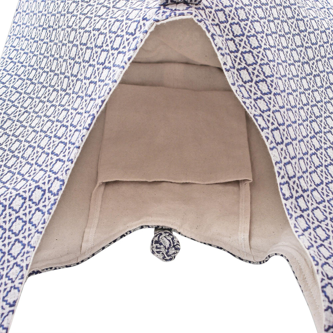 Blue and White Cotton Hobo Handbag - Sweet Thai