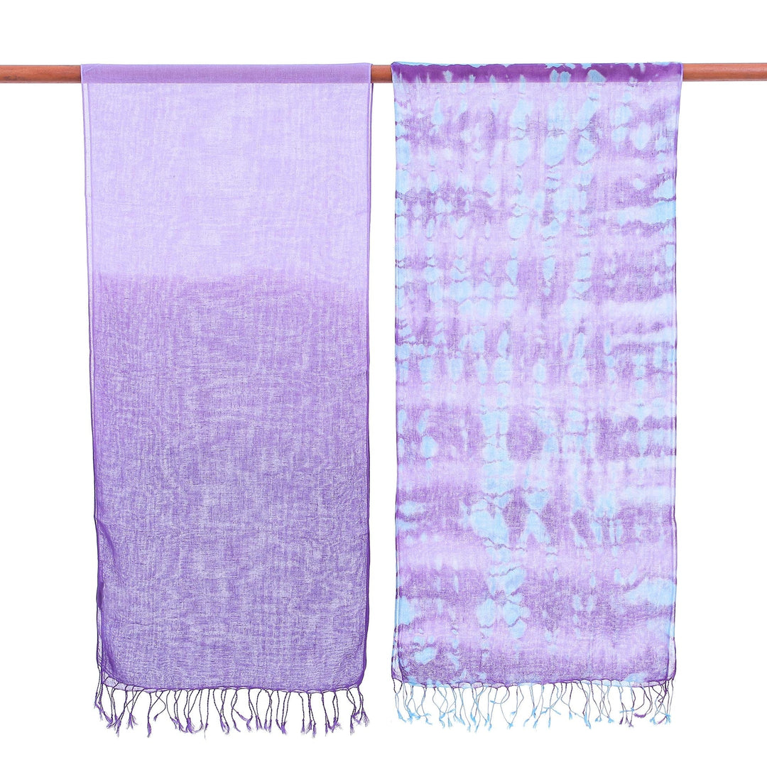 Pair of Cotton Scarves in Shades of Blue - Sky of Love