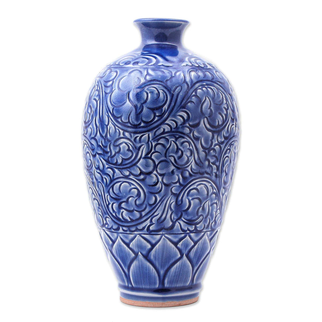 Artisan Made Blue Ceramic Vase - Blue Flora