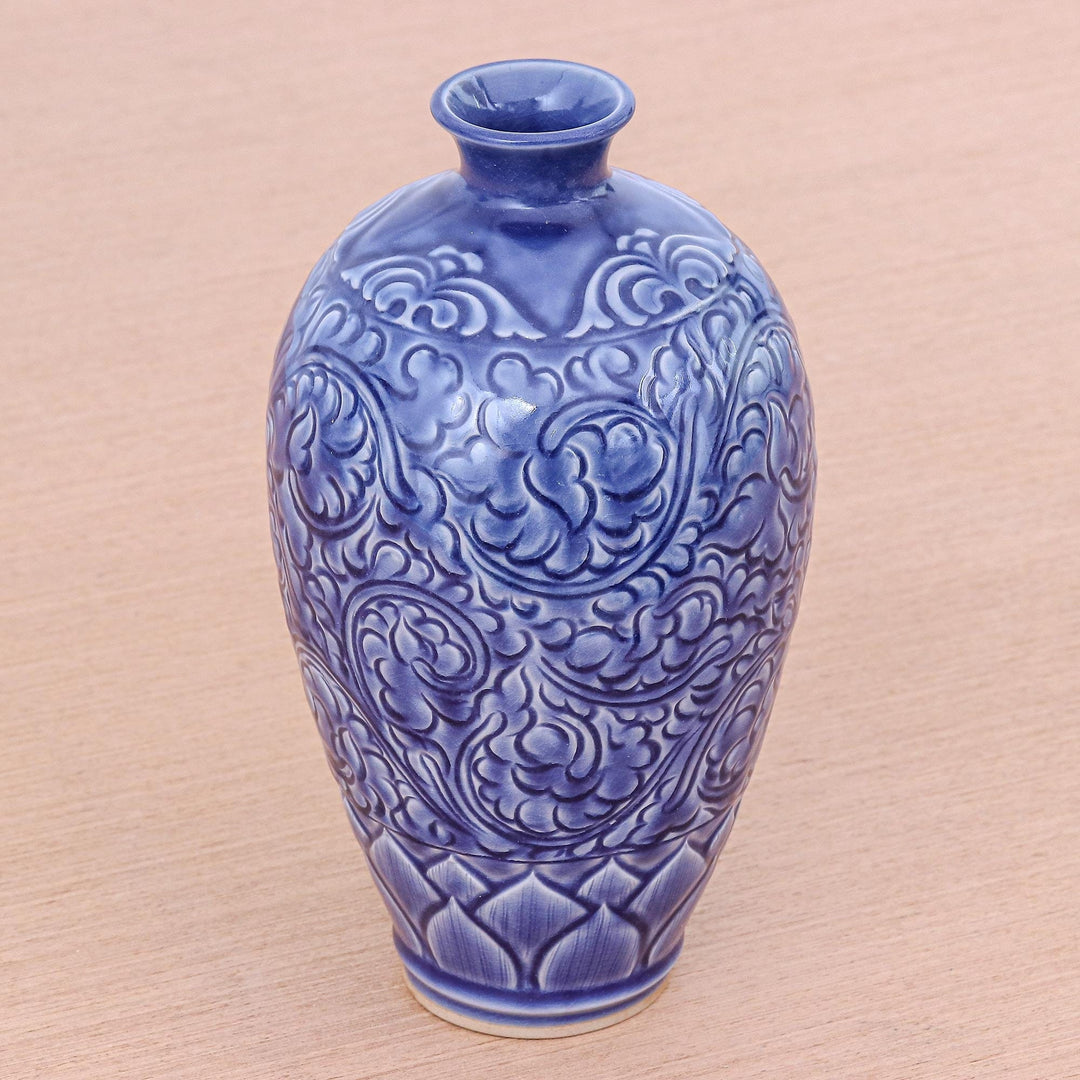 Artisan Made Blue Ceramic Vase - Blue Flora