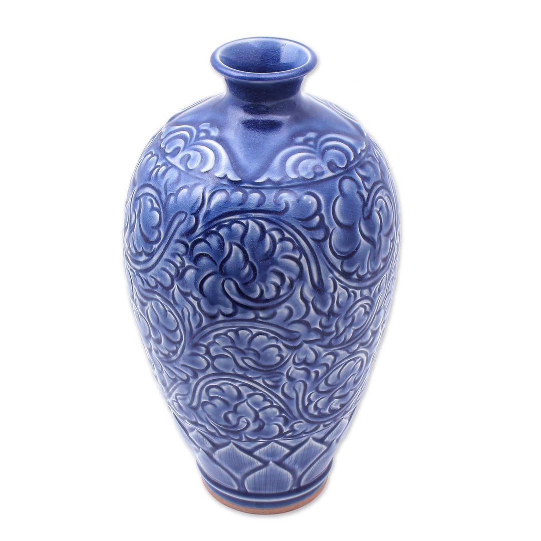 Artisan Made Blue Ceramic Vase - Blue Flora