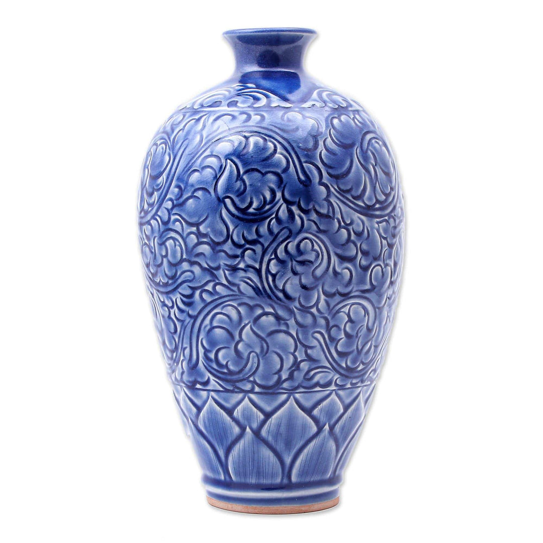 Artisan Made Blue Ceramic Vase - Blue Flora