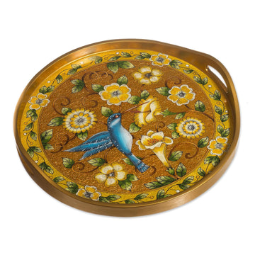 Reverse-Painted Glass Tray with Hummingbird - Highland Hummingbird in Gold