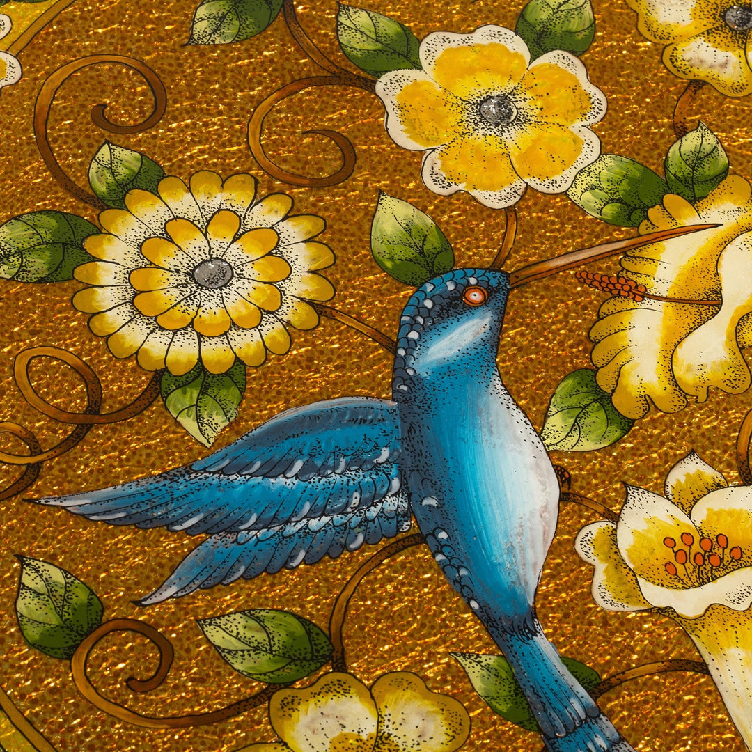 Reverse-Painted Glass Tray with Hummingbird - Highland Hummingbird in Gold