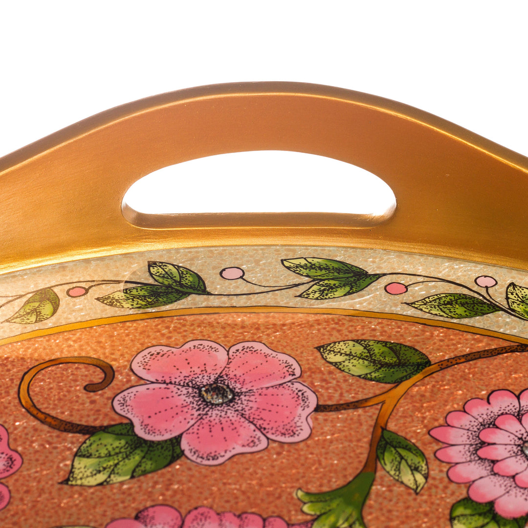Hummingbird Motif Reverse-Painted Glass Tray - Highland Hummingbird in Rose